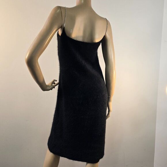 Vintage Ralph Lauren Black Dress Angora Rabbit Hair Wool Rhinestone Straps Sz L - Picture 7 of 10